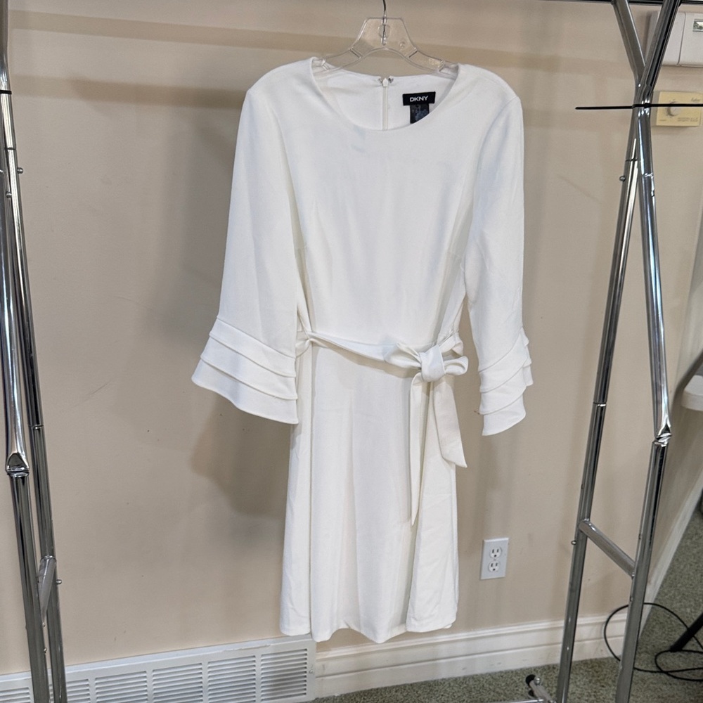 DKNY White Long Sleeve Dress with Belt